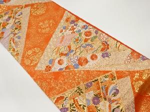 蝶に草花・鳳凰・古典柄模様織出し袋帯